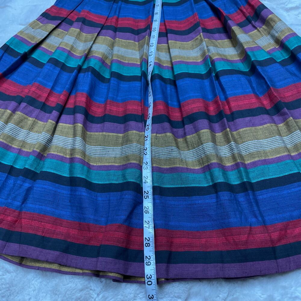 š„Vintage Liz Claiborne Linen Blend Rainbow Pleated Midi Skirt Cottage Academia - Picture 9 of 9